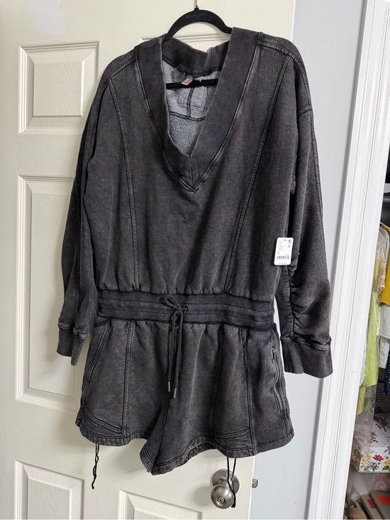 Free People Pants - Washed Charcoal V-Neck Drawstring Sweatshirt Romper NWT